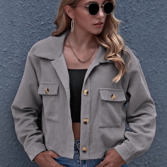 button up pocket corduroy classic jacket shacket - Picture 2 of 13